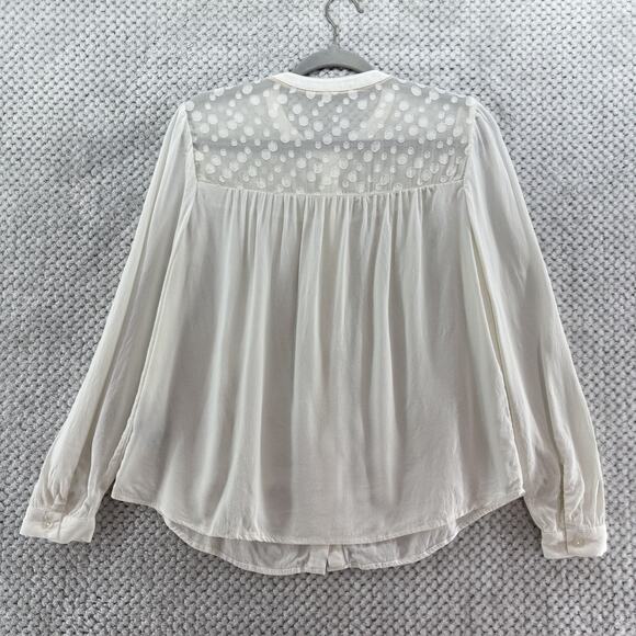 Boden Top Womens US10R Ivory Viscose Sheer Shoulders Long Sleeves Button Front - Picture 9 of 16